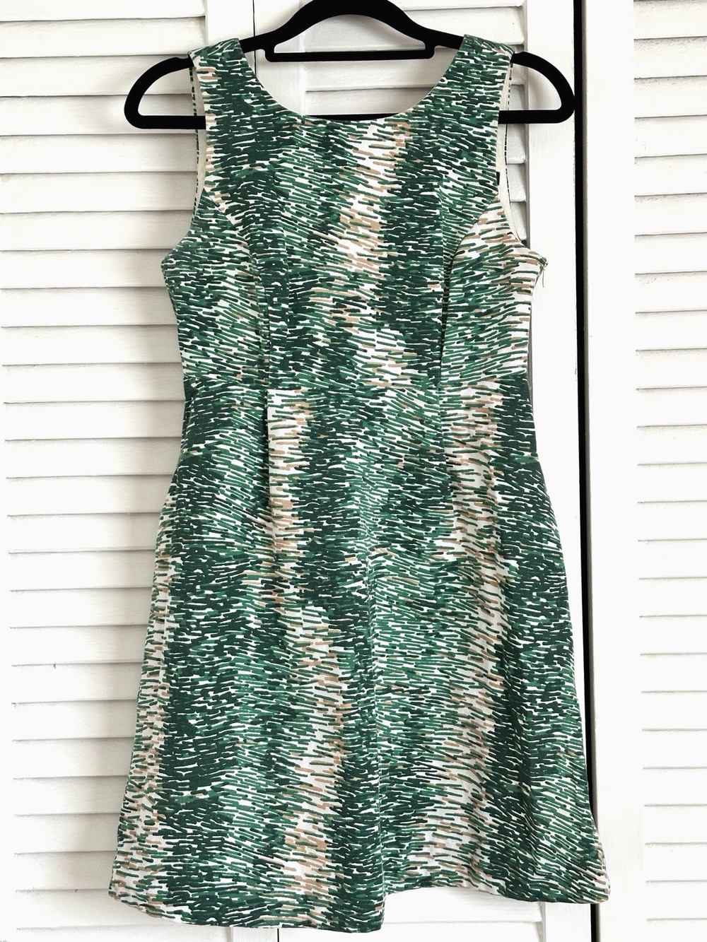 Zara Green Print Sheath Dress XS Sleeveless Pockets 100% Cotton Gallery Girl
